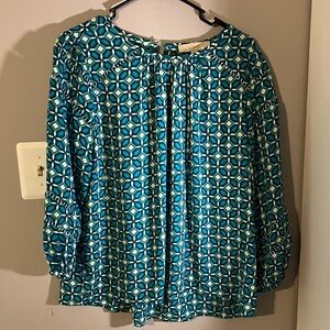 LOFT Teal Geometric Blouse